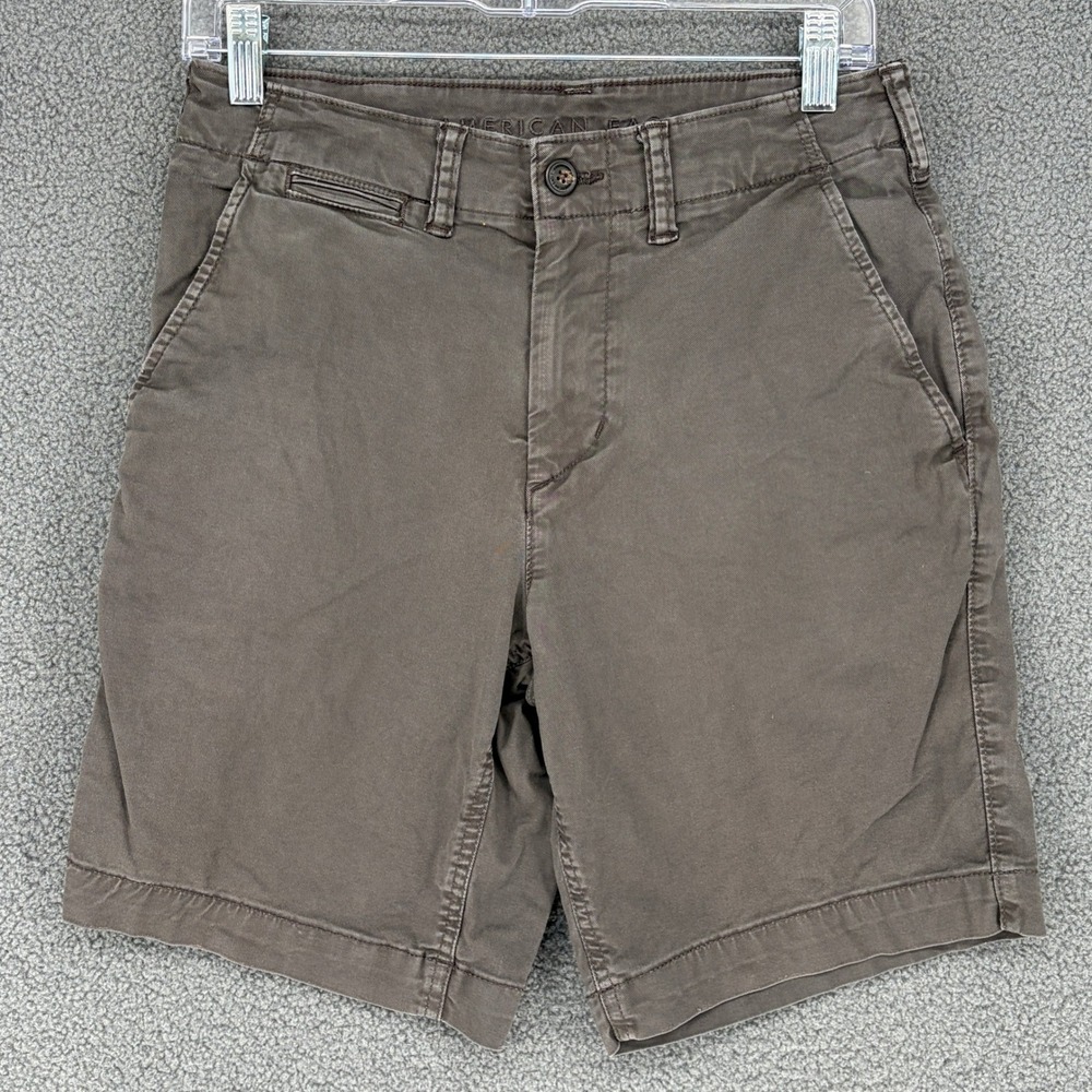 American Eagle Mens Flex Chino Shorts Brown Taupe Size 28 Stretch Flat Front